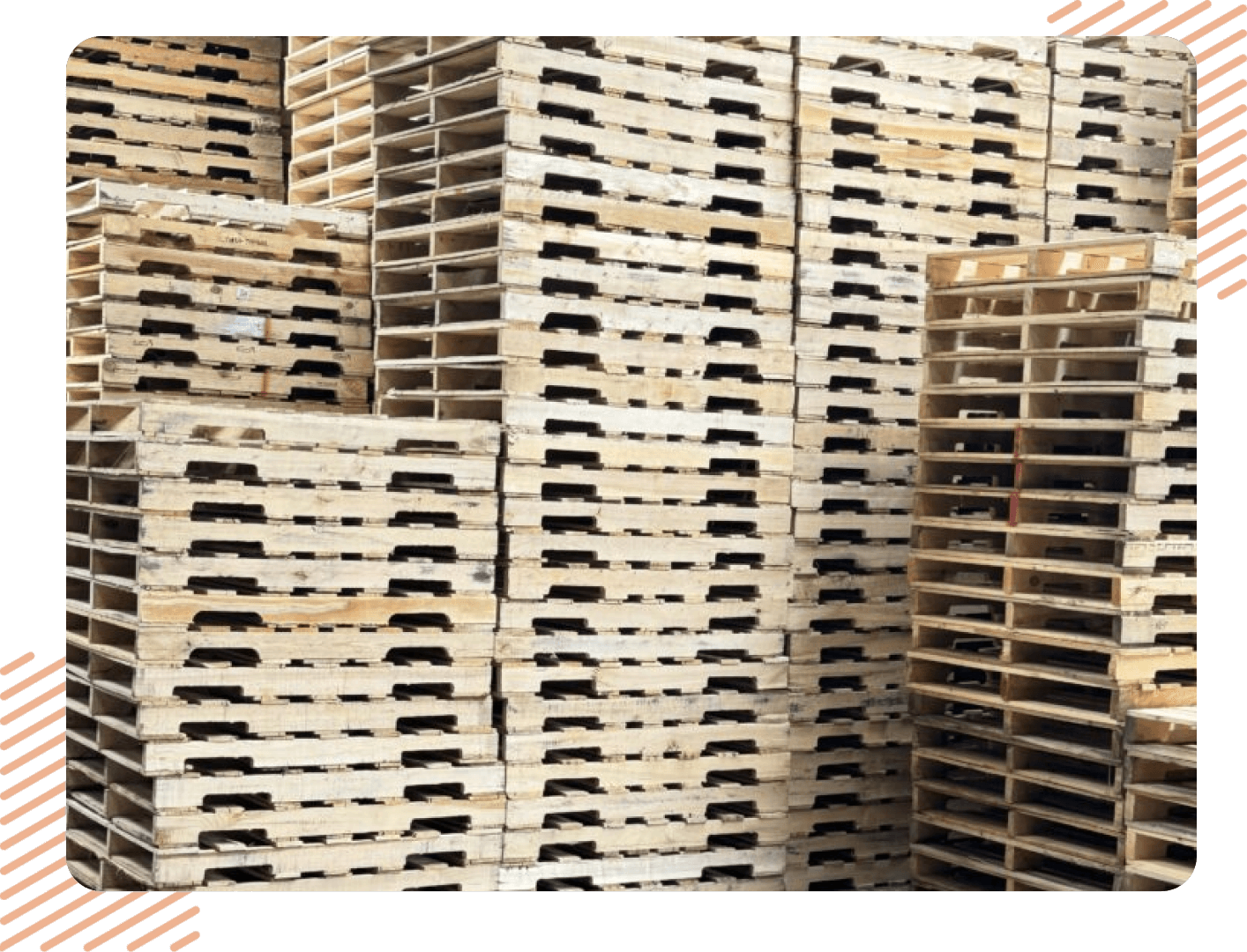 A stack of pallets in the middle of stacks.